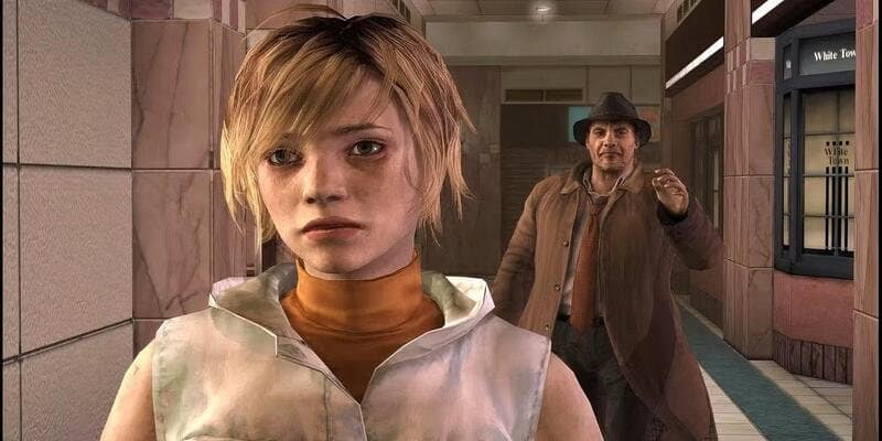 Silent Hill 3 cutscene menampilkan karakter utama Heather disampiri seseorang