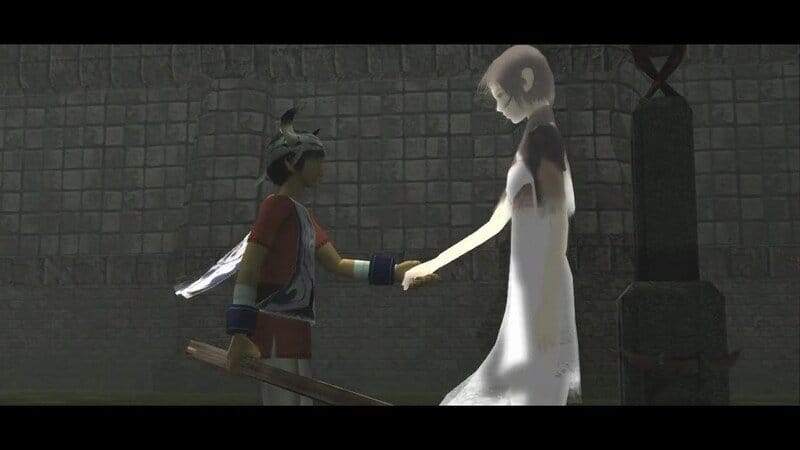Karakter utama Ico dan gadis misterius di game Ico PS2